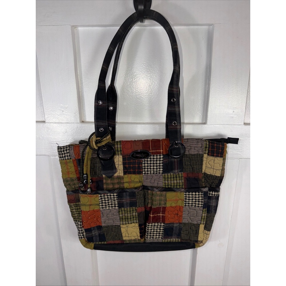 Donna Sharp Quilted Patchwork Tote Bag Plaid Multi Color Shoulder Bag Autumnal